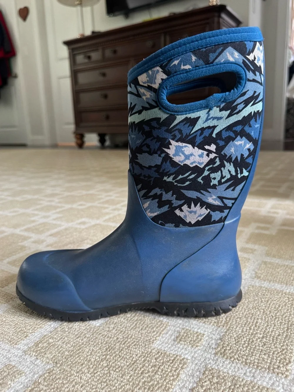 BOGS York Waterproof Insulated Winter Snow Boots Blue Mountain Print Kids Size 5